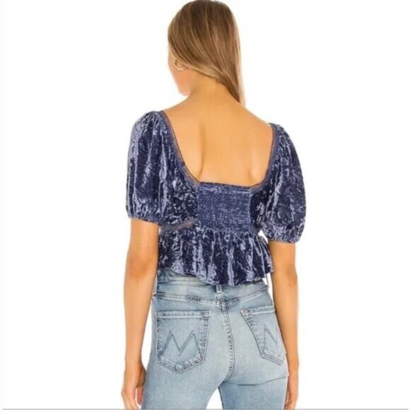 Free People Size M Yours Truly Velvet Top / Wild Moon Blue Periwinkle Lace Crop - Picture 3 of 5
